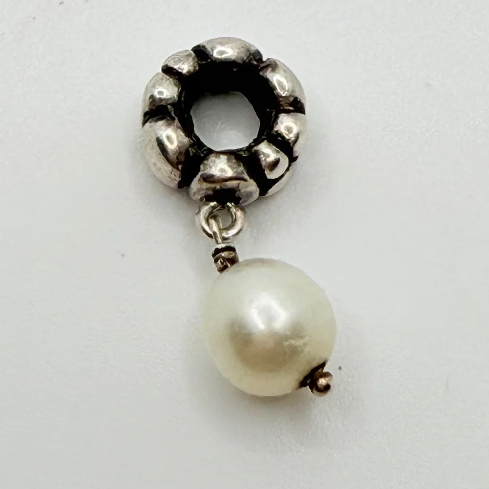 Faux Pearl Drop Dangle Bead‎ Silver-Tone Compatible with Pandora - Picture 3 of 4